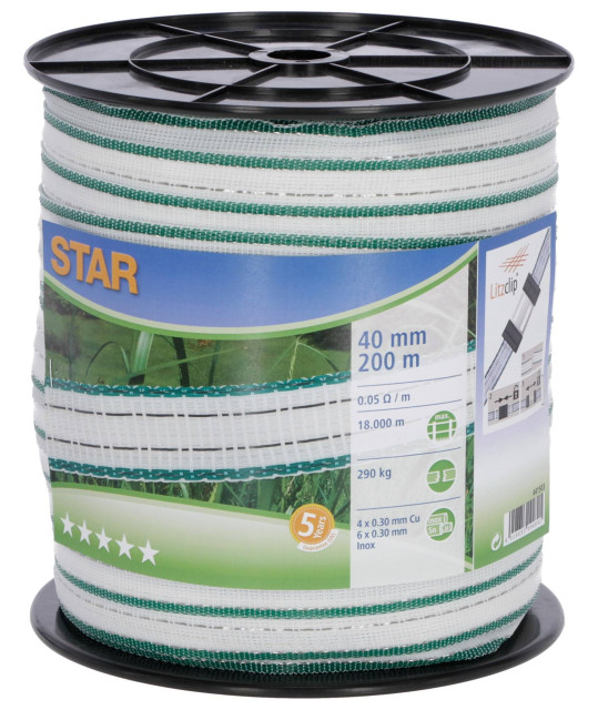 Taśma ogrodzeniowa STAR, 200 m x 40 mm, biało-zielona, Kerbl