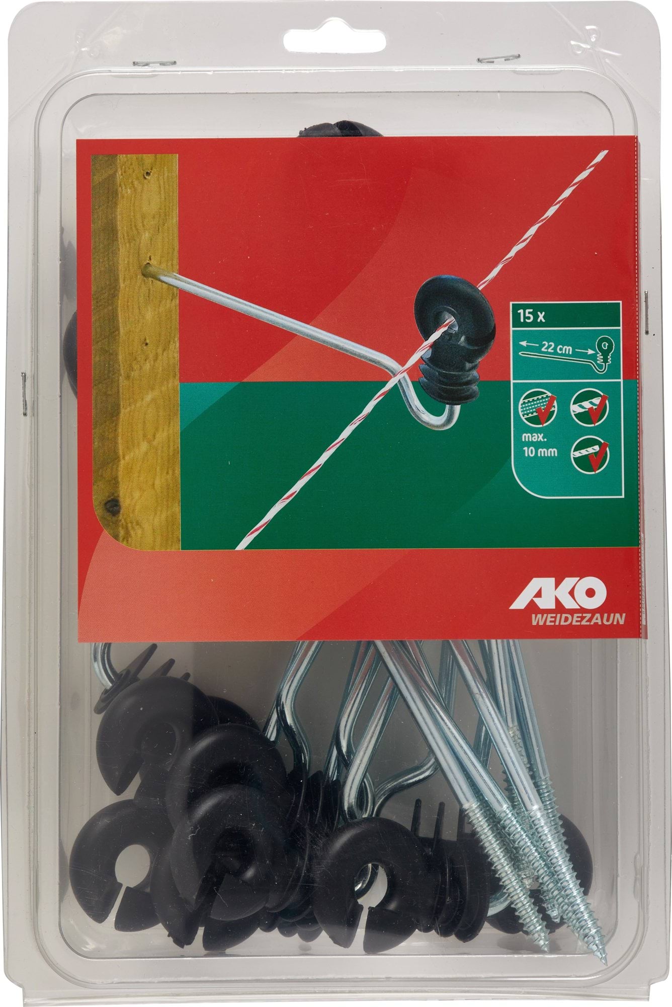 Izolator pierścieniowy z długim trzpieniem, 22 cm, 15 szt, AKO