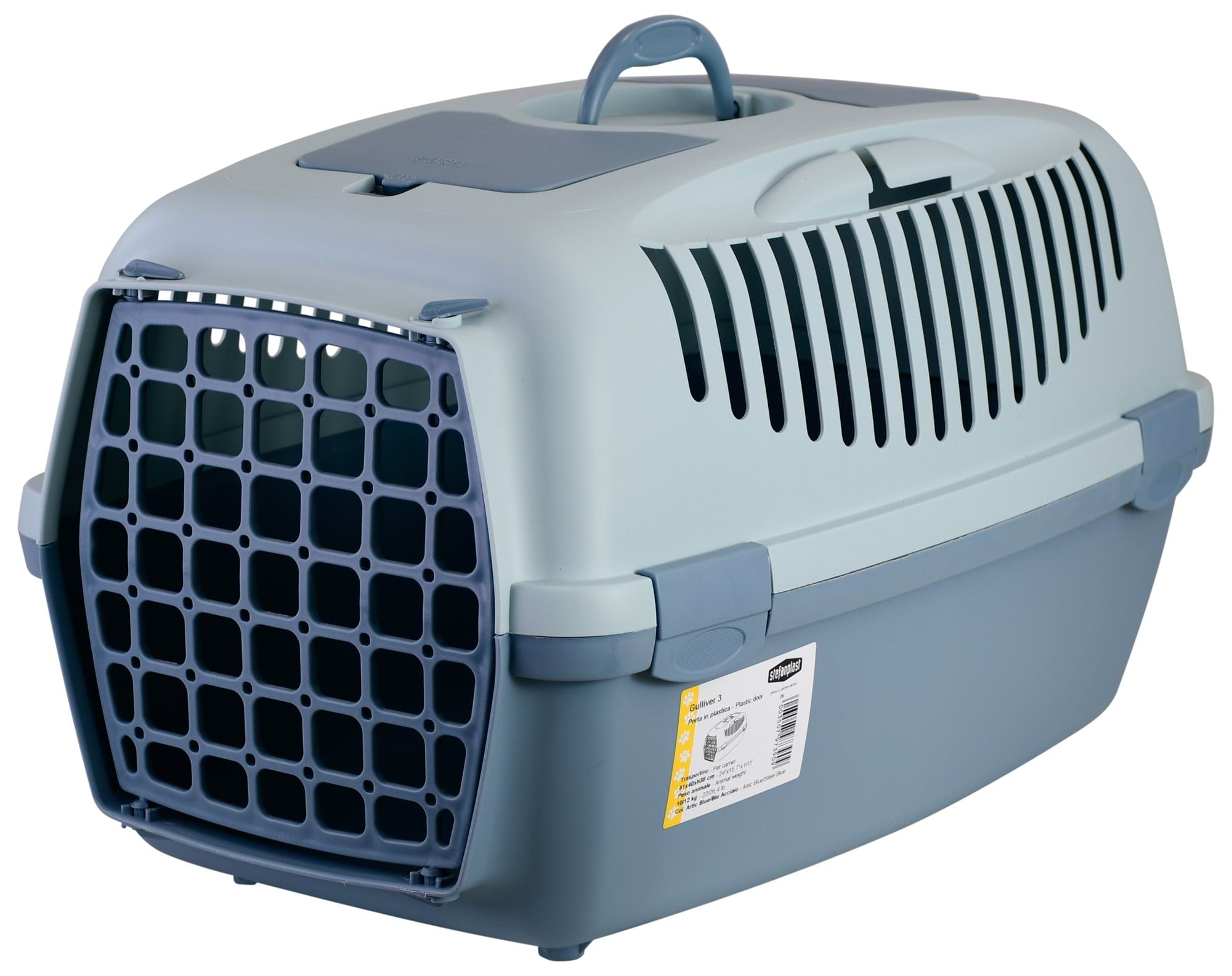 Transporter Gulliver 3 z plastikowymi drzwiczkami, 61 x 40 x 38 cm, niebieski/szary, 12 kg, Stefanpl