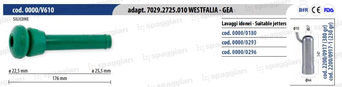 Silikonowa guma strzykowa 7029.2725.010, zielona, 4szt., Spaggiari