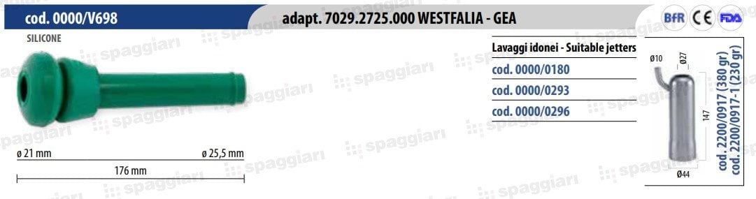 Silikonowa guma strzykowa, typ Westfalia, 7029.2725.000, zielona, 15 mm, 4szt., Spaggiari