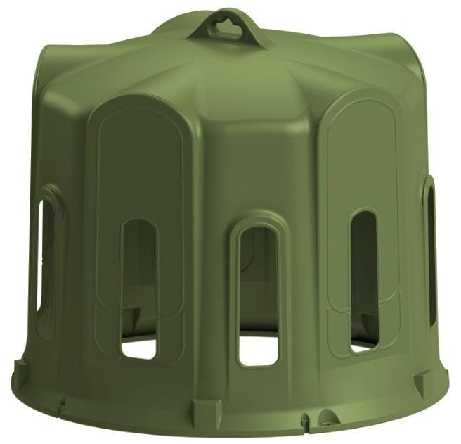 Olive green Kerbl Hay Bell 14558 with 10 feeding positions