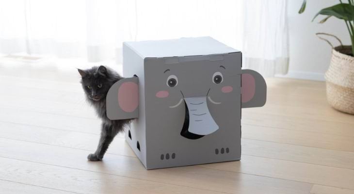 zabawki, drapak, domek dla kota, domek z papieru dla kota, zabawki dla kota